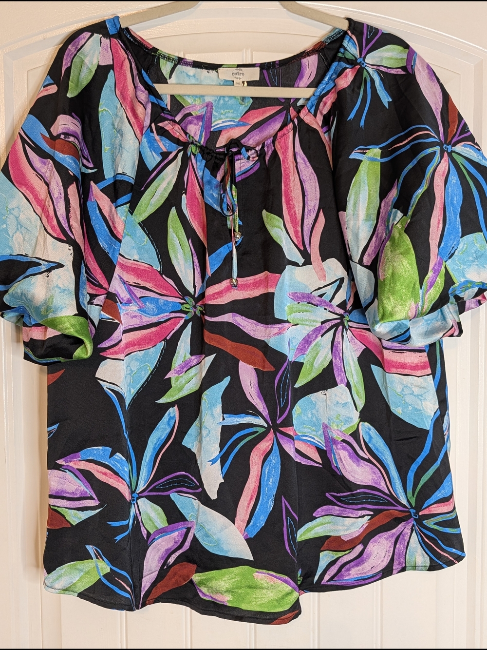 Entro Colorful Tropical Floral Patterned Bubble Sleeve Shirt - Picture 2 of 10